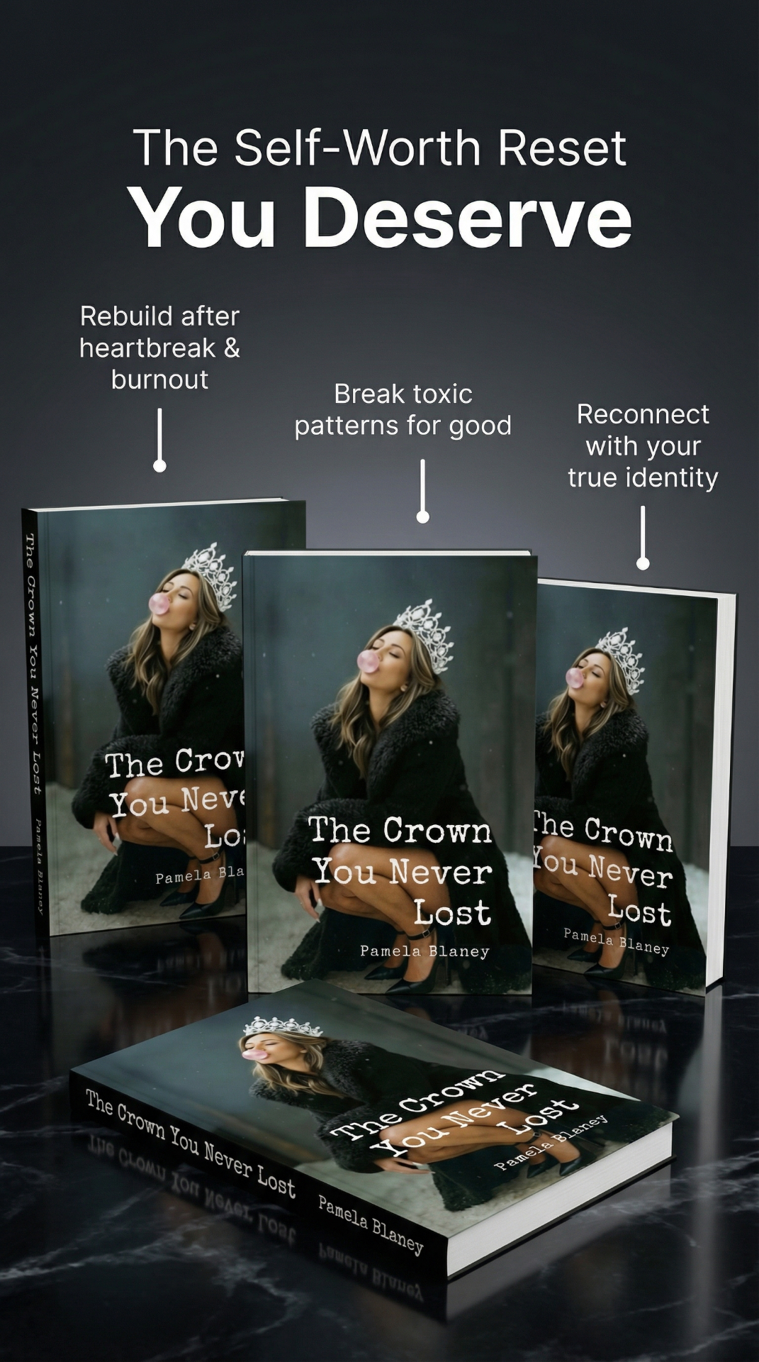Multiple copies of The Crown You Never Lost arranged on dark marble